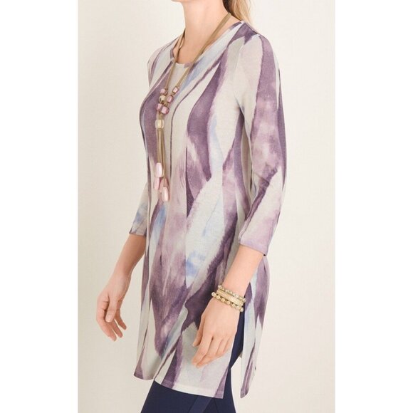 Chico’s Brushed Side-Slit Tunic Blouse Women’s Size 4P Lavender Top Soft - Picture 2 of 9